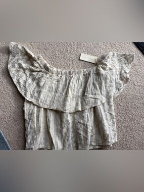 Rylee + Cru Cream Strapless Top with Gray Stripes NWT